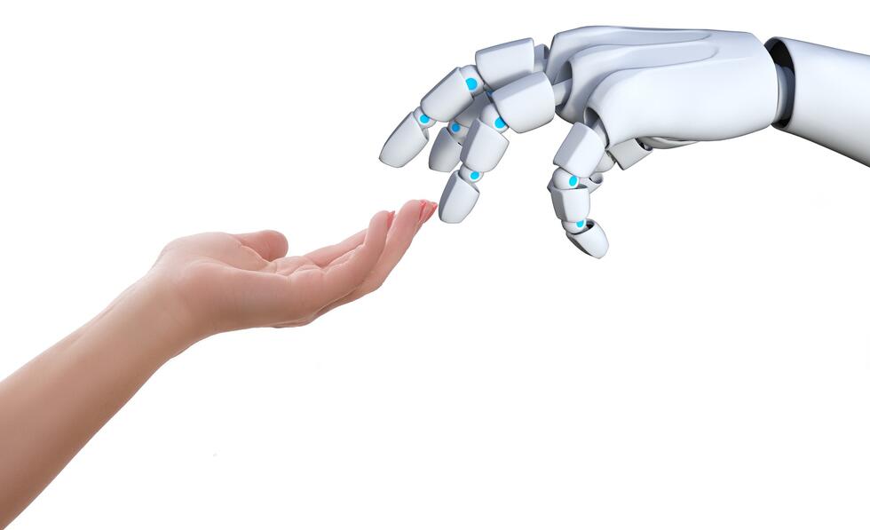 robot hand touching human hand