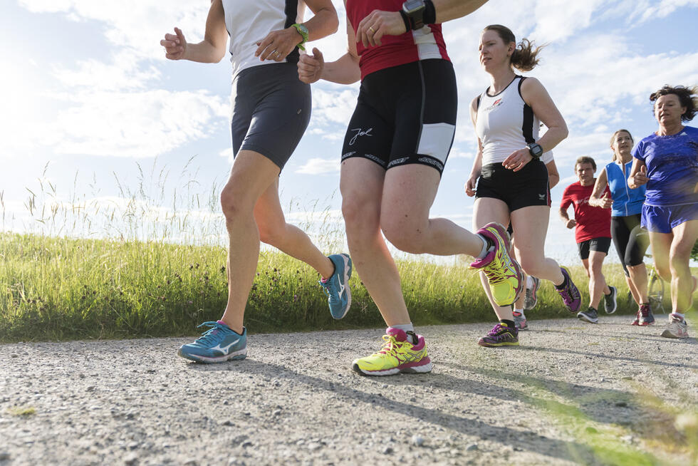 A group of people jogging