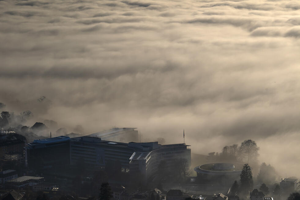 a city covered in fog